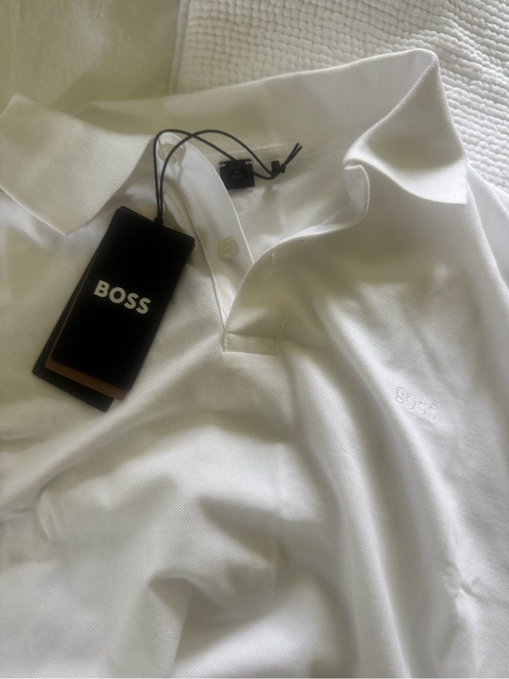BOSS White Polo Shirt with Subtle Logo